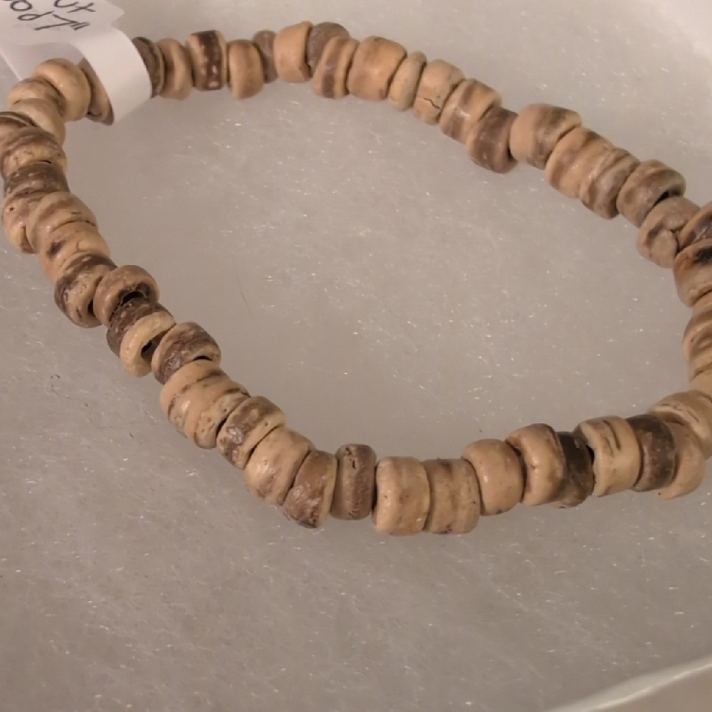 Natural Coconut Bead Stretch Bracelet - Tan - Picture 2 of 2